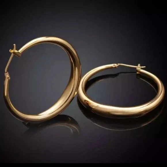 New 18K Gold Plated Stud Hoop Earrings - Picture 1 of 1